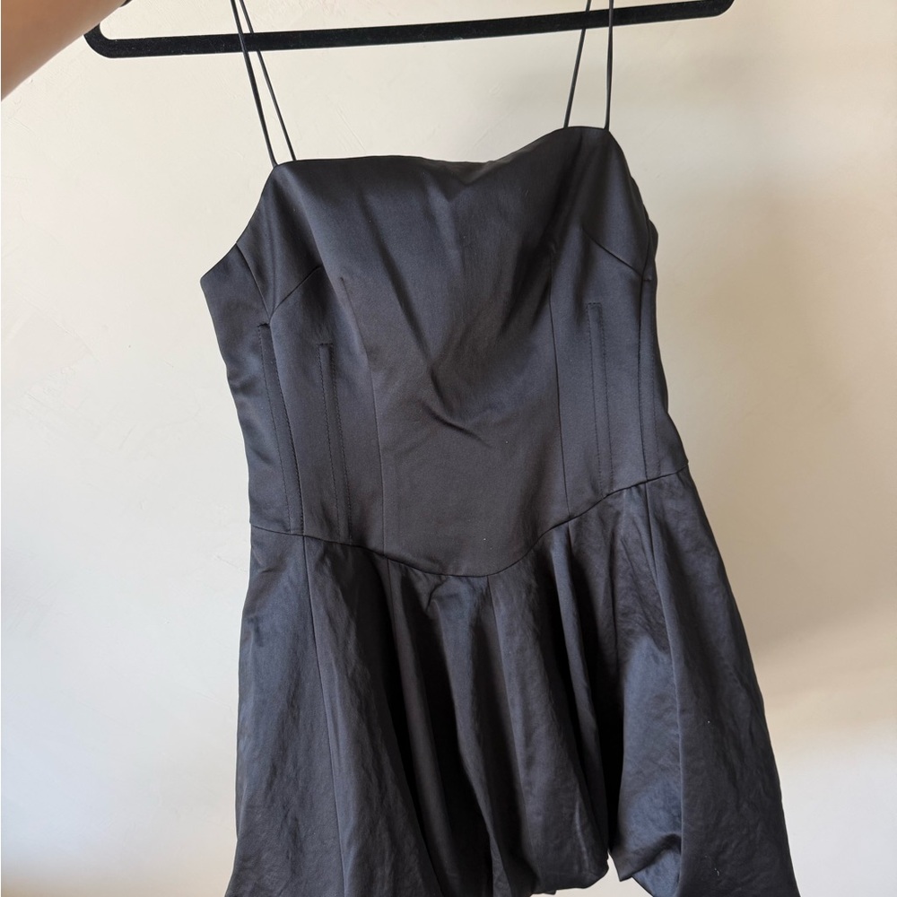 LoveShackFancy Salna Satin Mini Black Bubble dress